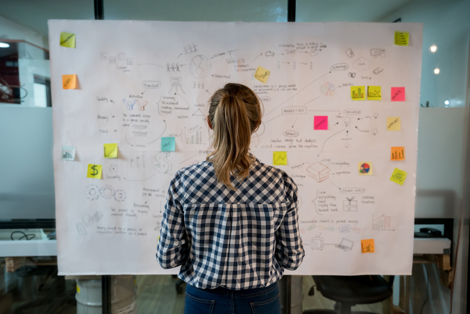 Woman sketching a business plan at a creative office.