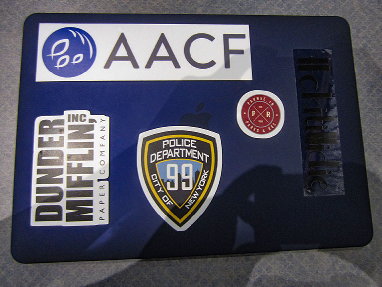 Brandon Dimapasoc's laptop with stickers