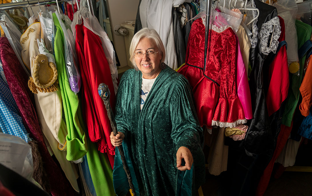 Roxanne Femling in the costume room