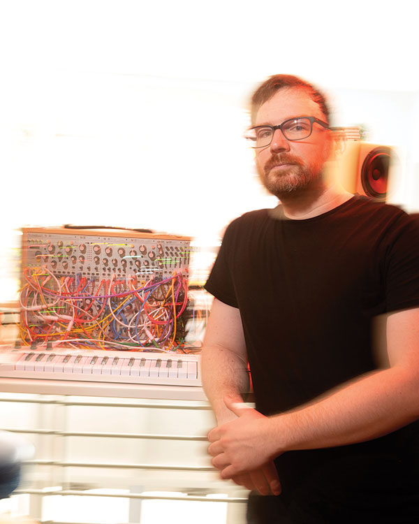 Patrick LeMieux with his modular synthesizer