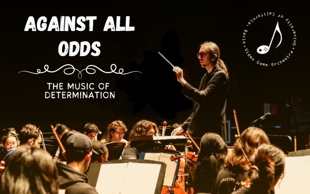 Conductor energetically leads orchestra on stage, concert photo under warm lights