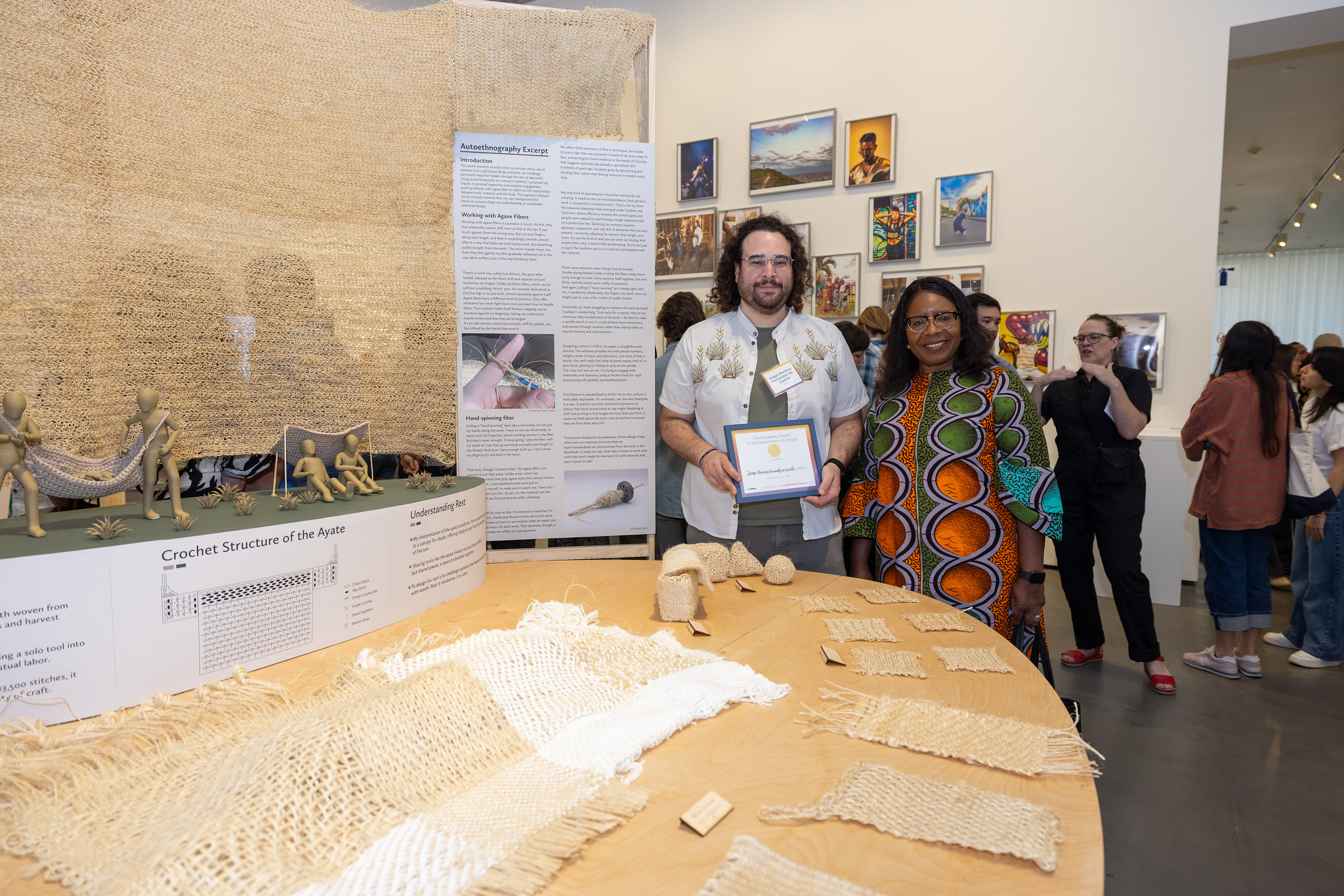 Student and Dean by artwork made of fibers