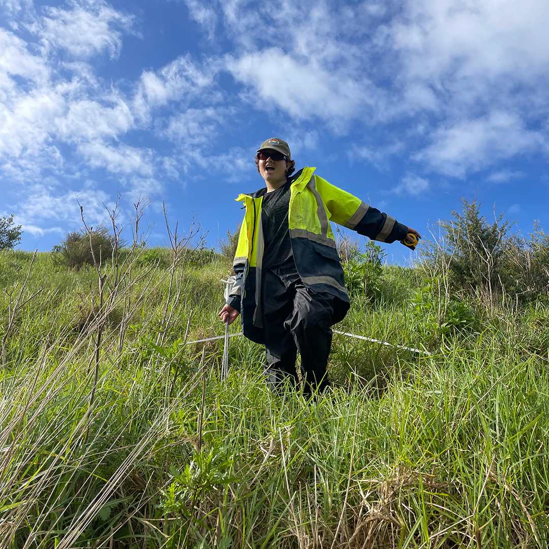 Student in a field in New Zealand