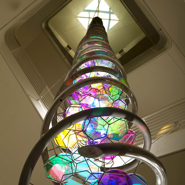 An art installation of a large model of DNA