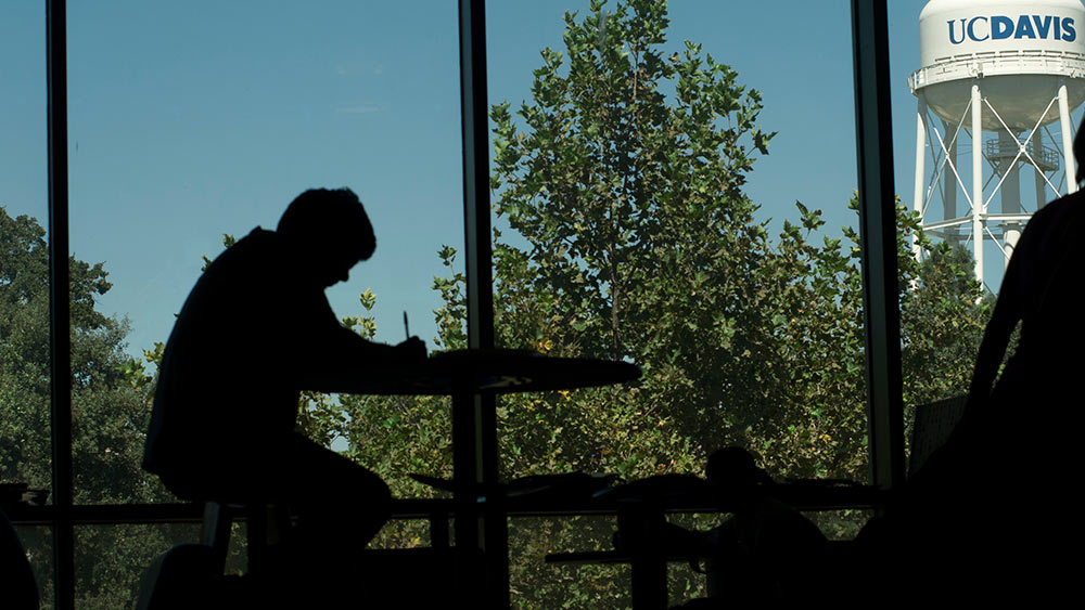 student sits alone studying