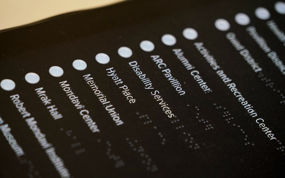 Tactile map index, with Braille captions