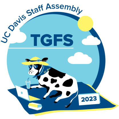 Graphic: TGFS 2023 logo, cow in hat and sunglasses, on picnic blanket