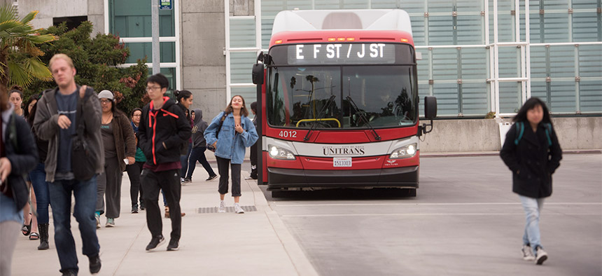 Unitrans bus with students