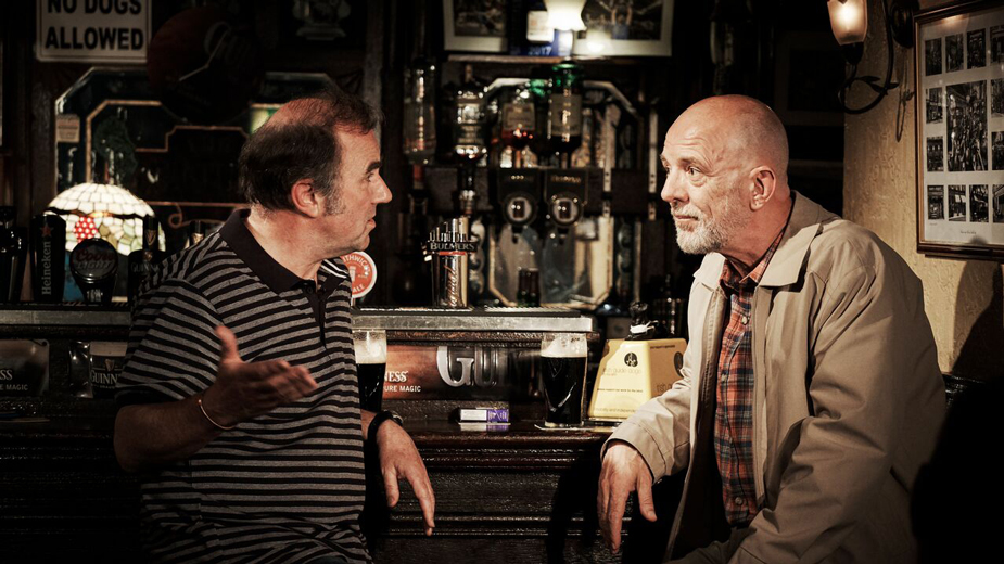 "2 Pints" actors, talking at bar