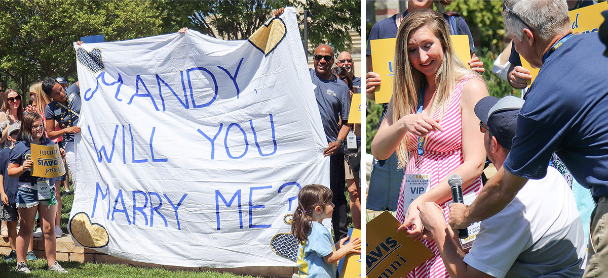 Gary S. May and LeShelle May help orchestrate a marriage proposal at Picnic Day.