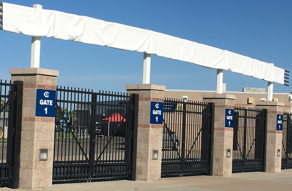 Stadium entry sign, covered up