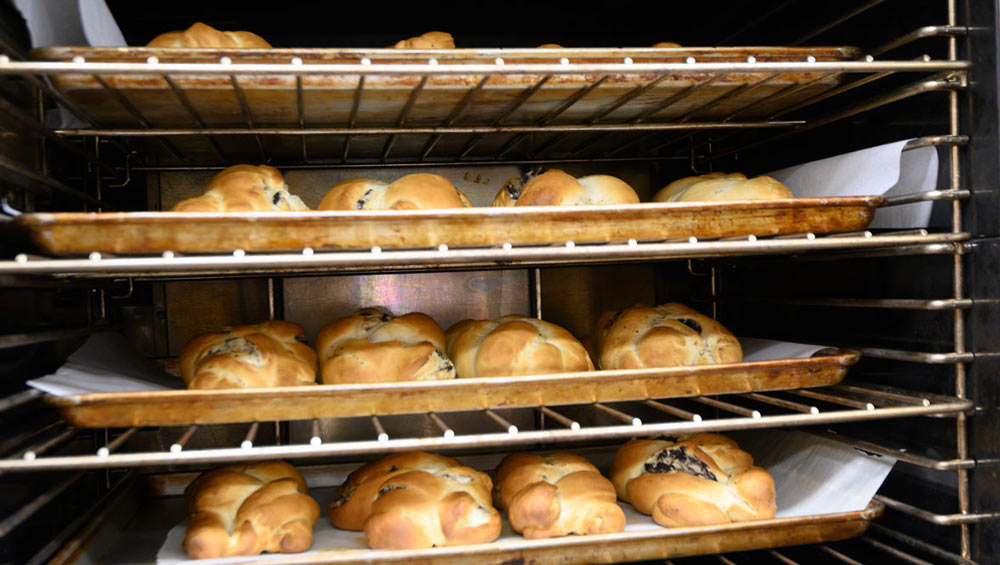 Challah, in oven, baking.