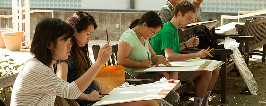 Students draw outside