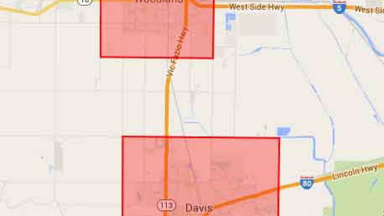 Graphic: Map of Davis and Woodland spray zones, for Aug. 6-7, 2014