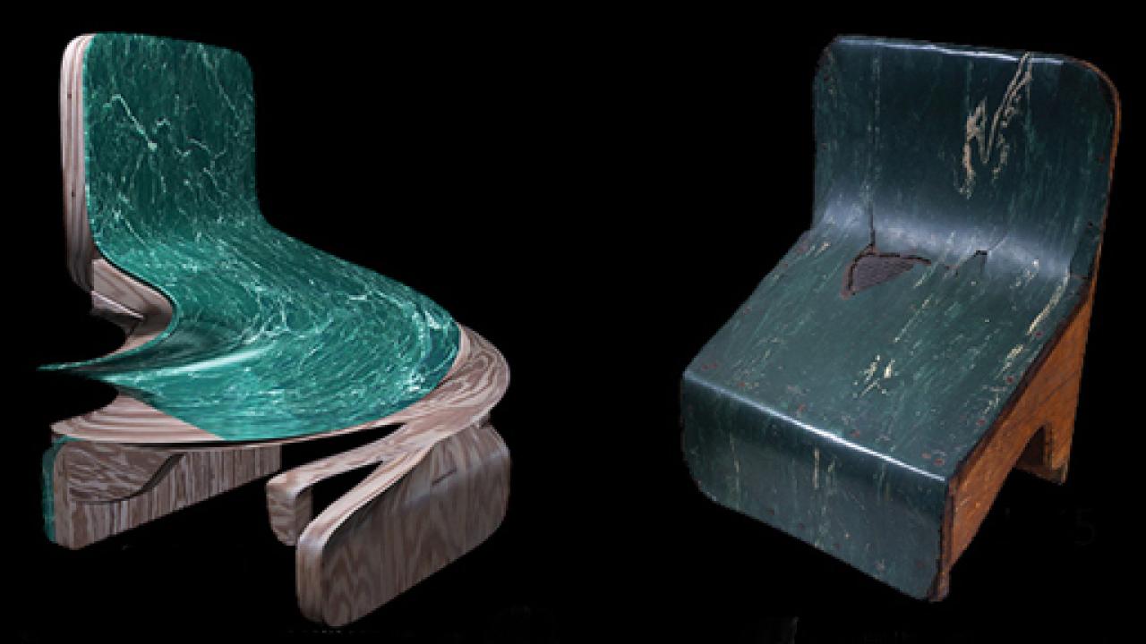 Photo: Original Slant Step (1965) and Rachel Clarke's 2012 design, from "Push and Pull" digital video, part of the Flatlanders on the Slant exhibition