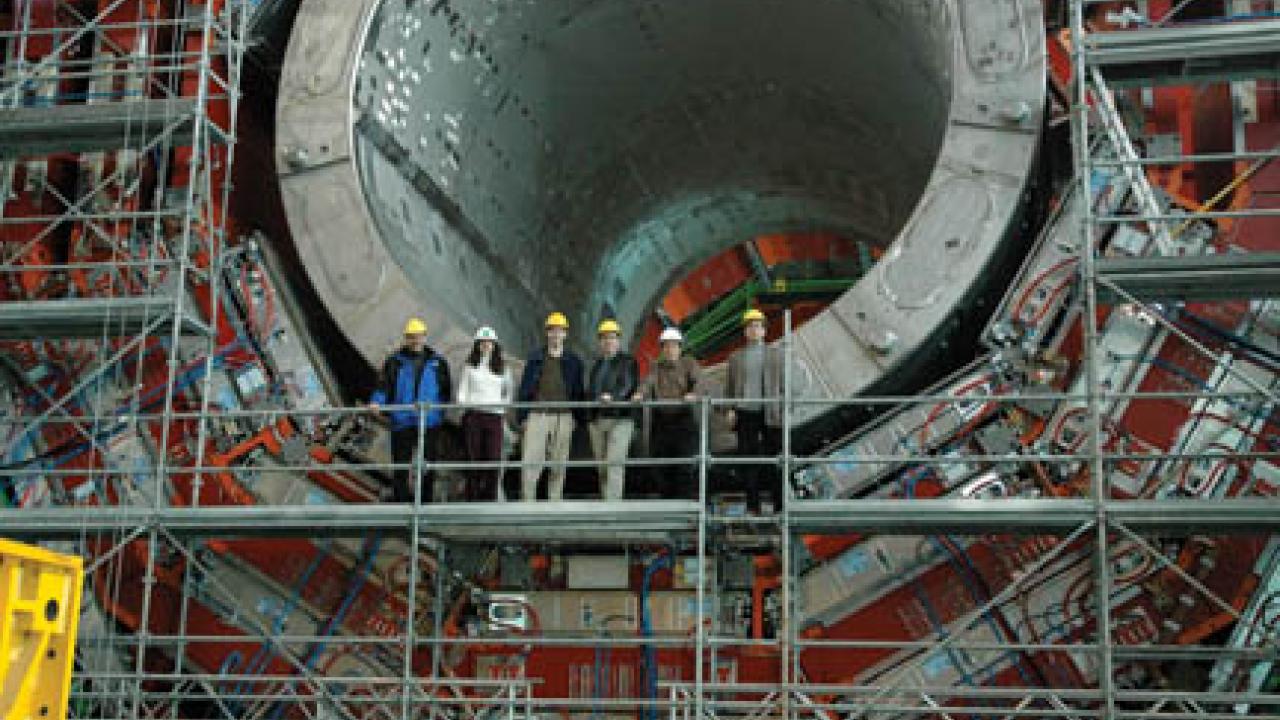 UC Davis scientists Mike Case, Robin Erbacher, Aron Soha, John Conway, Richard Breedon and Maxwell Chertok tour the Compact Muon Solenoid cavern in 20