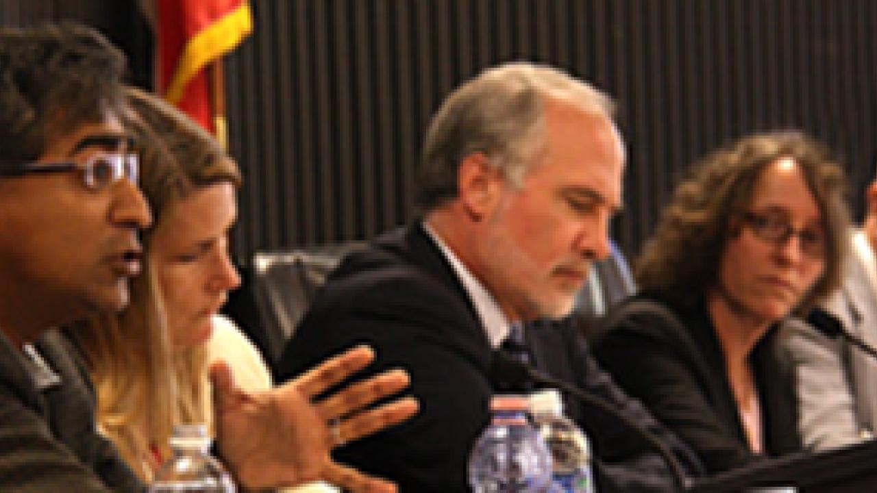 Panelists, from left: UC Davis law professor Anupam Chander, Palo Alto attorney Catherine Kirkman, Sacramento attorney Roger Dreyer, Sacramento attorney Cassandra Ferrannini and UC Davis law professor Edward Imwinkelried.