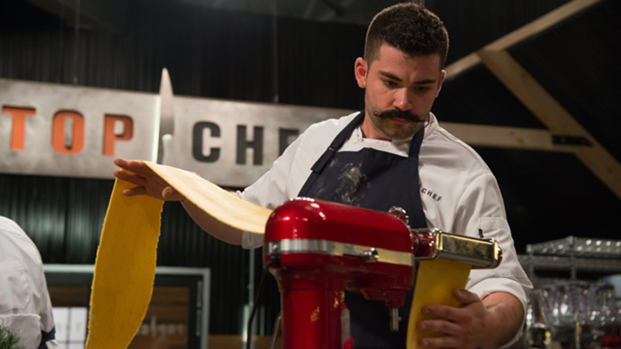 Joe Sasto at pasta machine