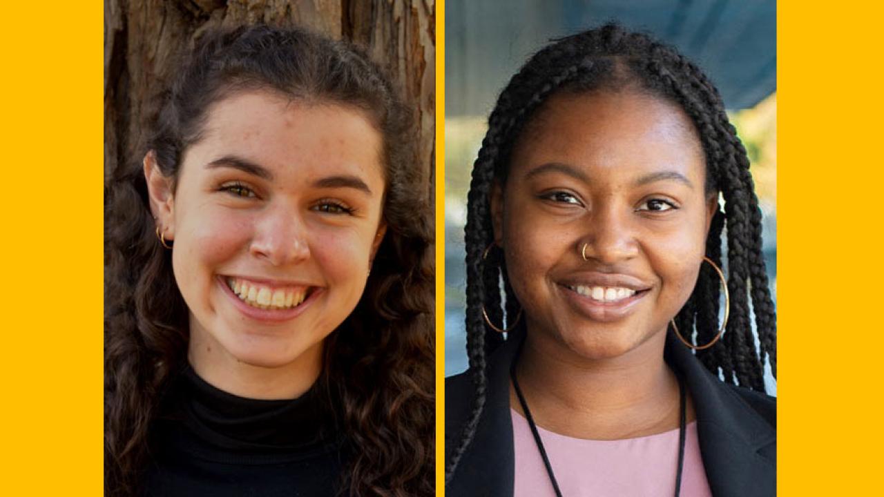 Naomi Murray and Valencia Scott headshots, on gold background