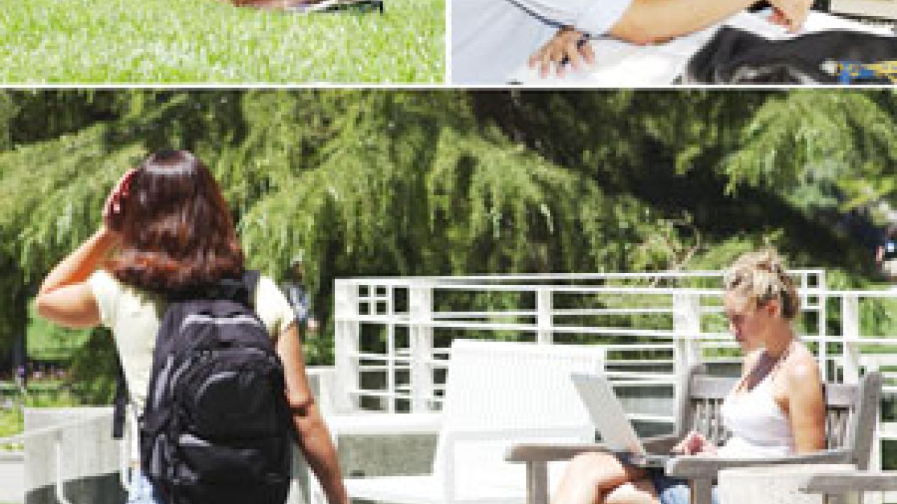 Photo of students studying outside