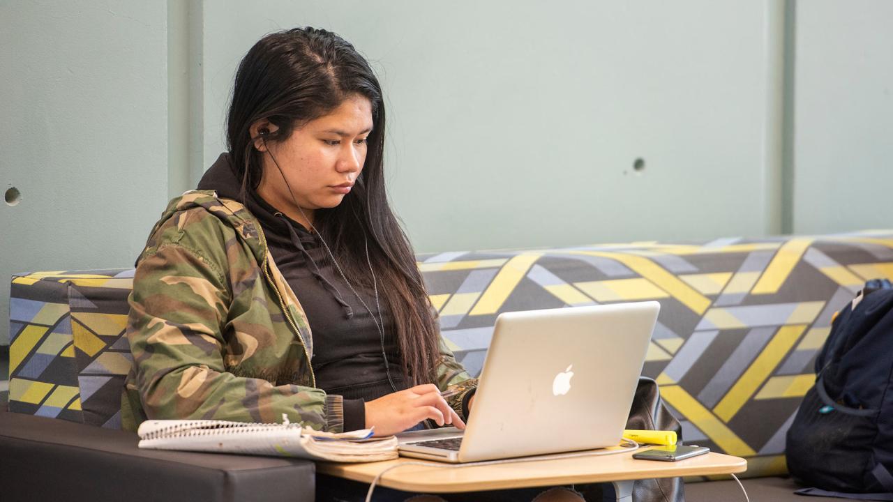 student studies laptop