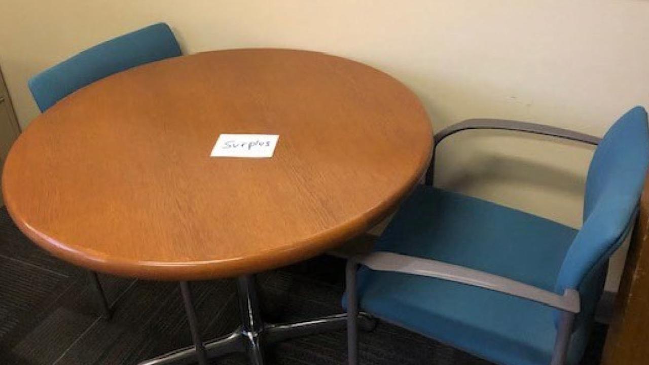 Round table and chairs, surplus furniture