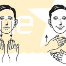 Graphic: face of man not smiling with two hands below next to smiling man in star, with two hands moving from 01_smiles_hires