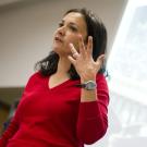 Photo: Noah Radwan, assistant professor of comparative literature, at Feb. 8 teach-in