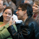 Interested economics professors: Ann Stevens and Greg Clark took in Bill Lockyer&rsquo;s Jan. 30 talk, with Stevens suggesting that the state treasurer might want to use the word &lsquo;abandon&rsquo; to reflect what the state is doing to the UC system. Cla