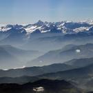 Landscape view of the snow-covered European alps 
