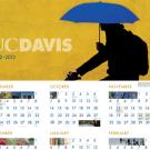 Image: 2012-13 campus poster calendar (cropped, showing bicyclist with umbrella, and part of the calendar)