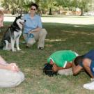 Photo: Pediatric resident and dog bite instructor Stephanie Flaherty, left, instructs the kids while program assistant Carey Ryan holds Nanook the hus