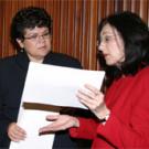 Professor Patricia G&Atilde;&iexcl;ndara, right, briefs State Sen. Martha Escutia, D-Norwalk, chair of the Latino Legislative Caucus, at a hearing where G&Atilde;&iexcl;ndara provided testimony on English-learners.