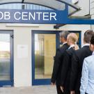 People in line in front of a Job Center