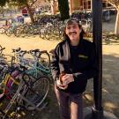 Photo of Jeff Bruchez among many bicycles.