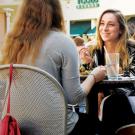 students eating outside