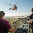 A Life Flight helicopter approaches the medical center roof