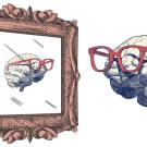 Illustration of a brain with glasses on looking into a mirror