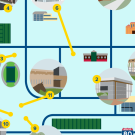 Detail view of illustrated map of UC Davis construction projects