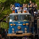 Old firetruck and Gunrock in the 2019 Picnic Day parade