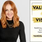Smiling red-haired woman beside a graphic book cover reading "Valuable and Visible"