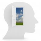 silhouette of graphic of head with open door showing sky