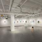 Art studio in basement gallery full view in gray and white 