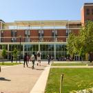 students walk around memorial union