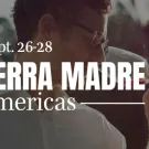 Photo of person drinking wine is overlaid with text: Terra Madrea Americas, Sept. 26-28