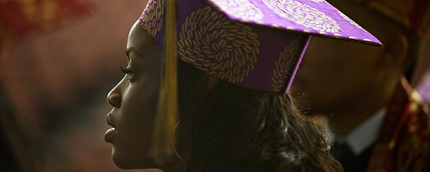 African American woman in a graduation cap